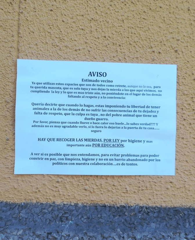 Aviso a los vecinos